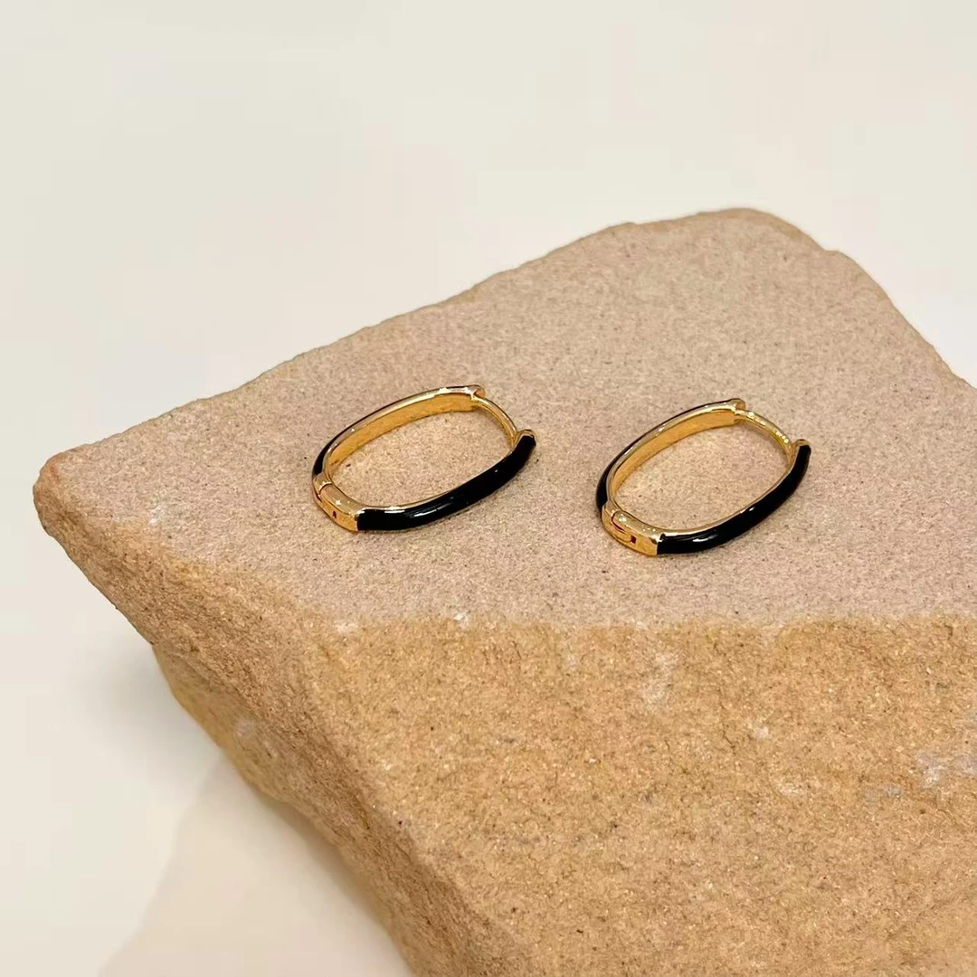 铜合金耳饰 简约黑色纤细 线条圈圈耳环