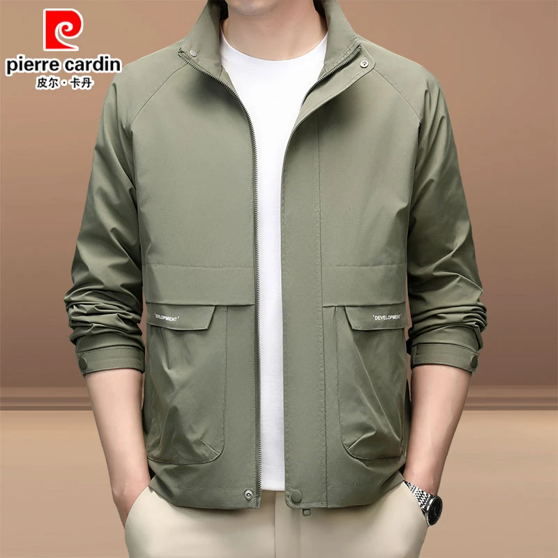 皮尔卡丹男士外套春秋款薄款立领时尚韩版潮流夹克衫休闲百搭春装