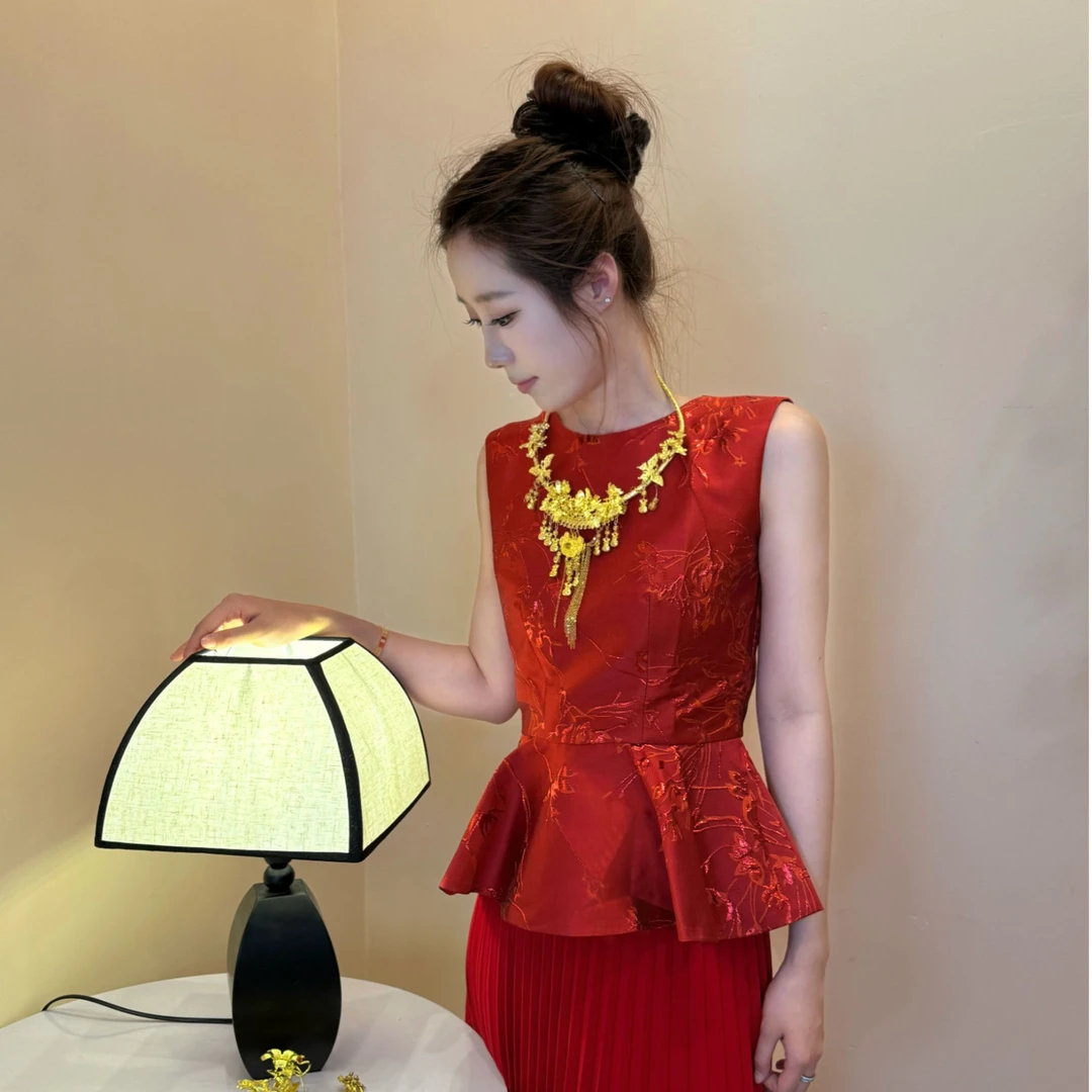 【相思引】<贺贺>中式气质显瘦夏季红色连衣裙XMZH7341