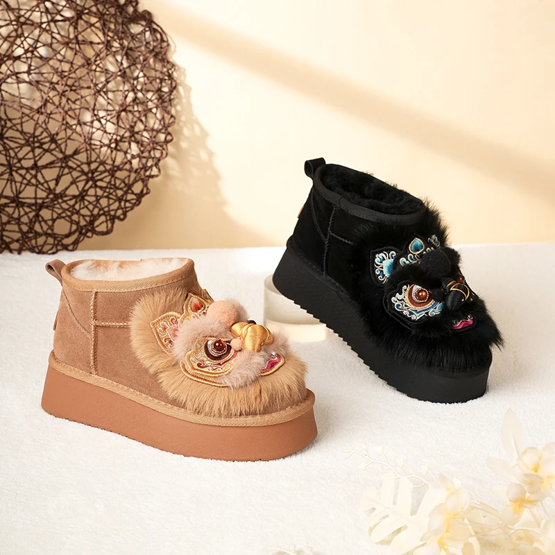 【醒狮雪地靴】虎头鞋民族风高跟手工绣花鞋民族风8658-15