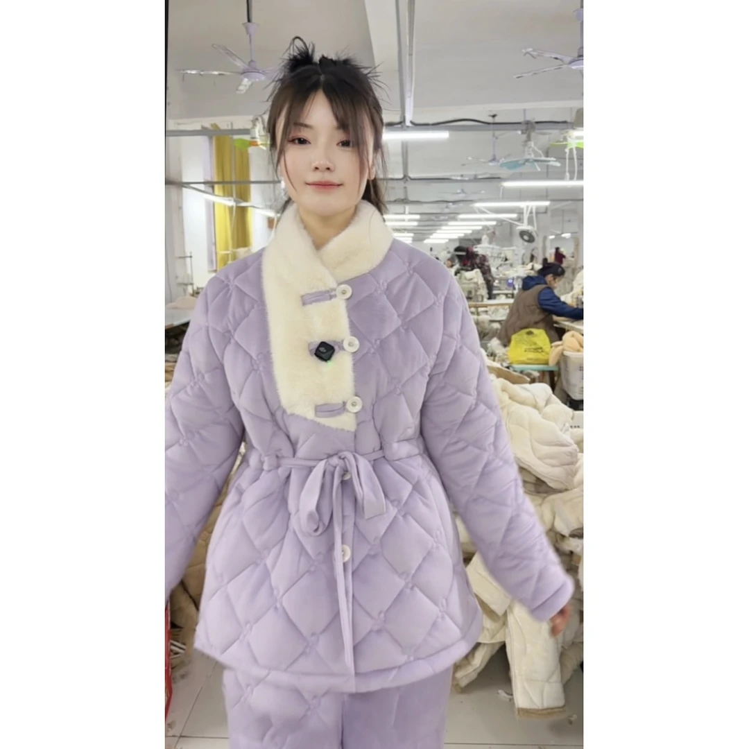 8211冬季加厚加绒保暖睡衣冬装套装时尚洋气家居服套装秋冬