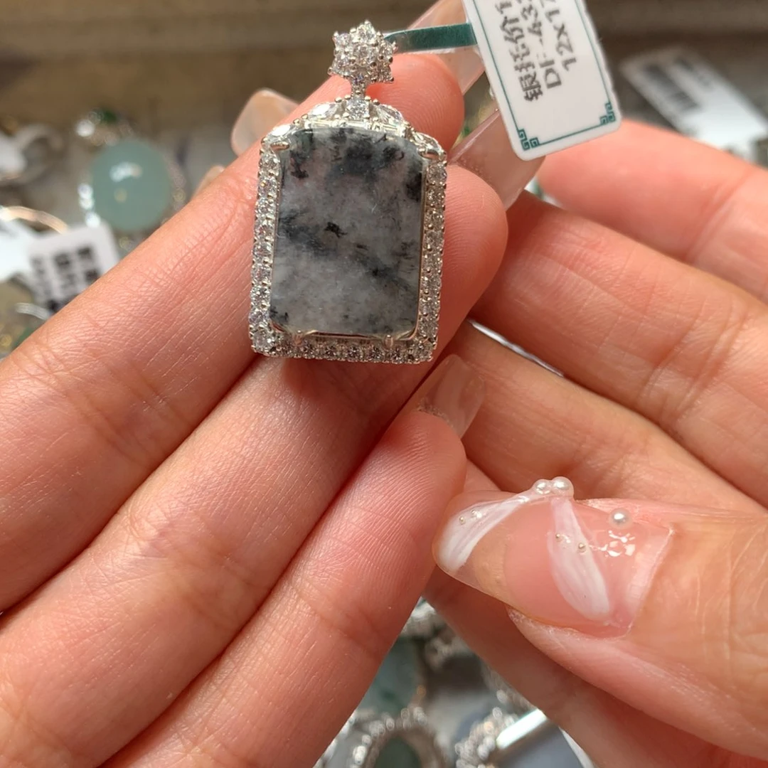 翡翠戒指银S925镶嵌吊坠55
