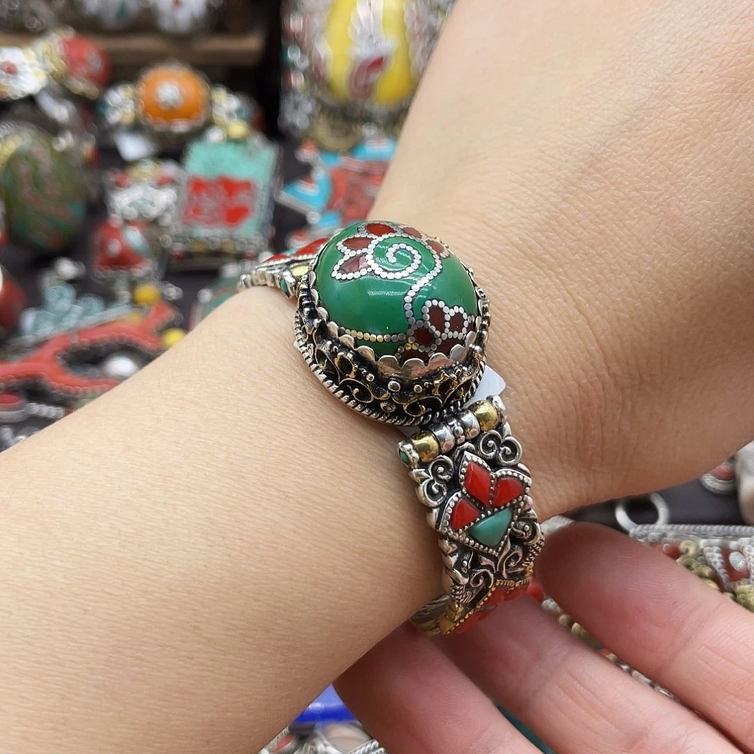 绿松石银S925镶嵌手镯