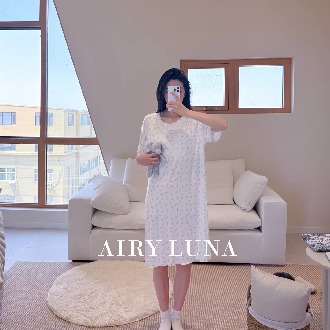 夏季奥地利进口兰精莫代尔圆领小碎花薄款带胸垫女睡裙