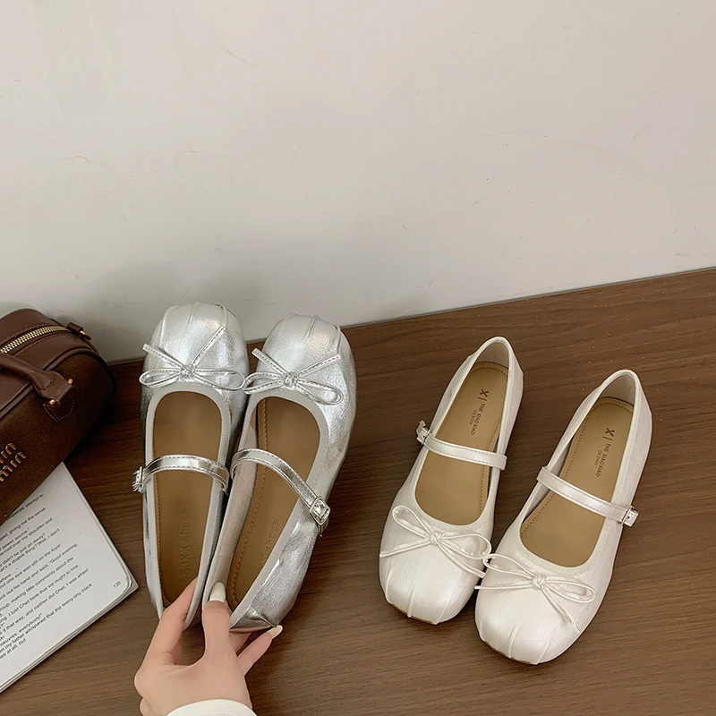 2025夏新款法式仙女风女鞋温柔蝴蝶结软底单鞋芭蕾鞋女鞋