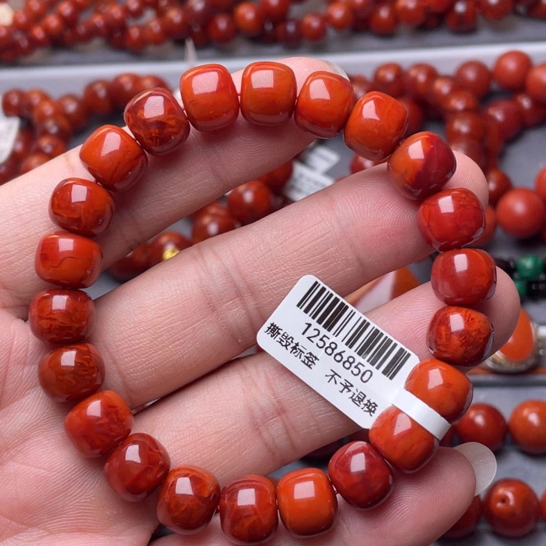 南红玛瑙未镶嵌南红玉石 10.5mm瓦西柿子红满色满肉老型手串