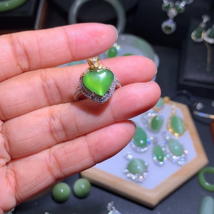 和田玉（碧玉）戒指银S925镶嵌