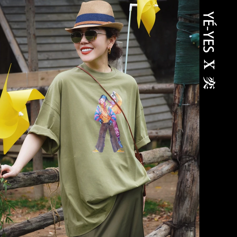 【YE-YES X 奕】原创设计师品牌2025夏季新款 中长款卡通短袖T恤