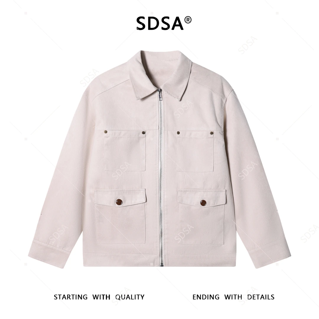 SDSA男士春秋新款痞帅男装潮牌多口袋拉链翻领衬衫外套百搭网红款