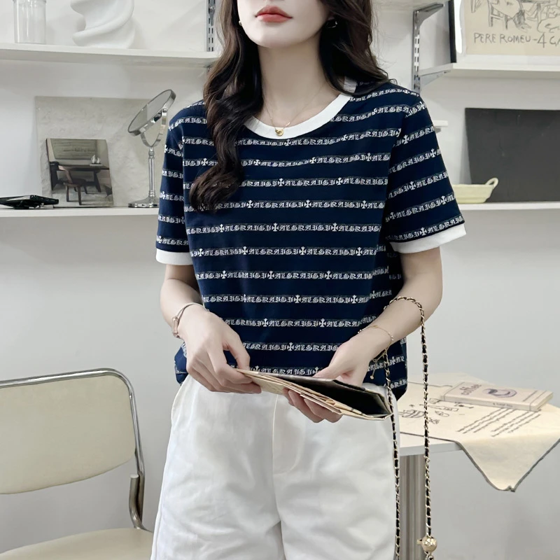 欧货高品质2025夏季时尚新款短袖T恤女宽松百搭显瘦圆领正肩上衣