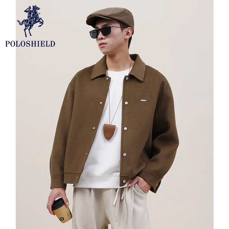 POLOSHIELD保罗希尔德男士羊毛双面呢夹克秋冬季宽松短款夹克外套