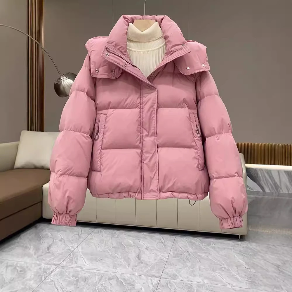高级连帽棉服女款爆款2025秋冬新款保暖短款夹克宽松纯色百搭外套