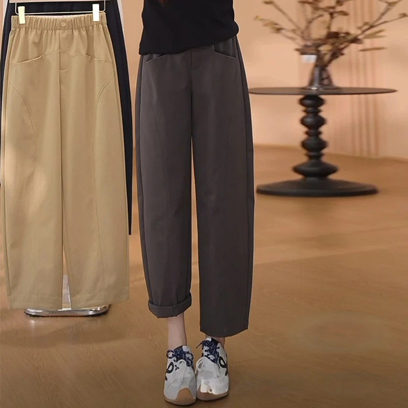港风复古百搭香蕉阔腿裤女2026年春秋新款显瘦九分休闲百搭弯刀裤