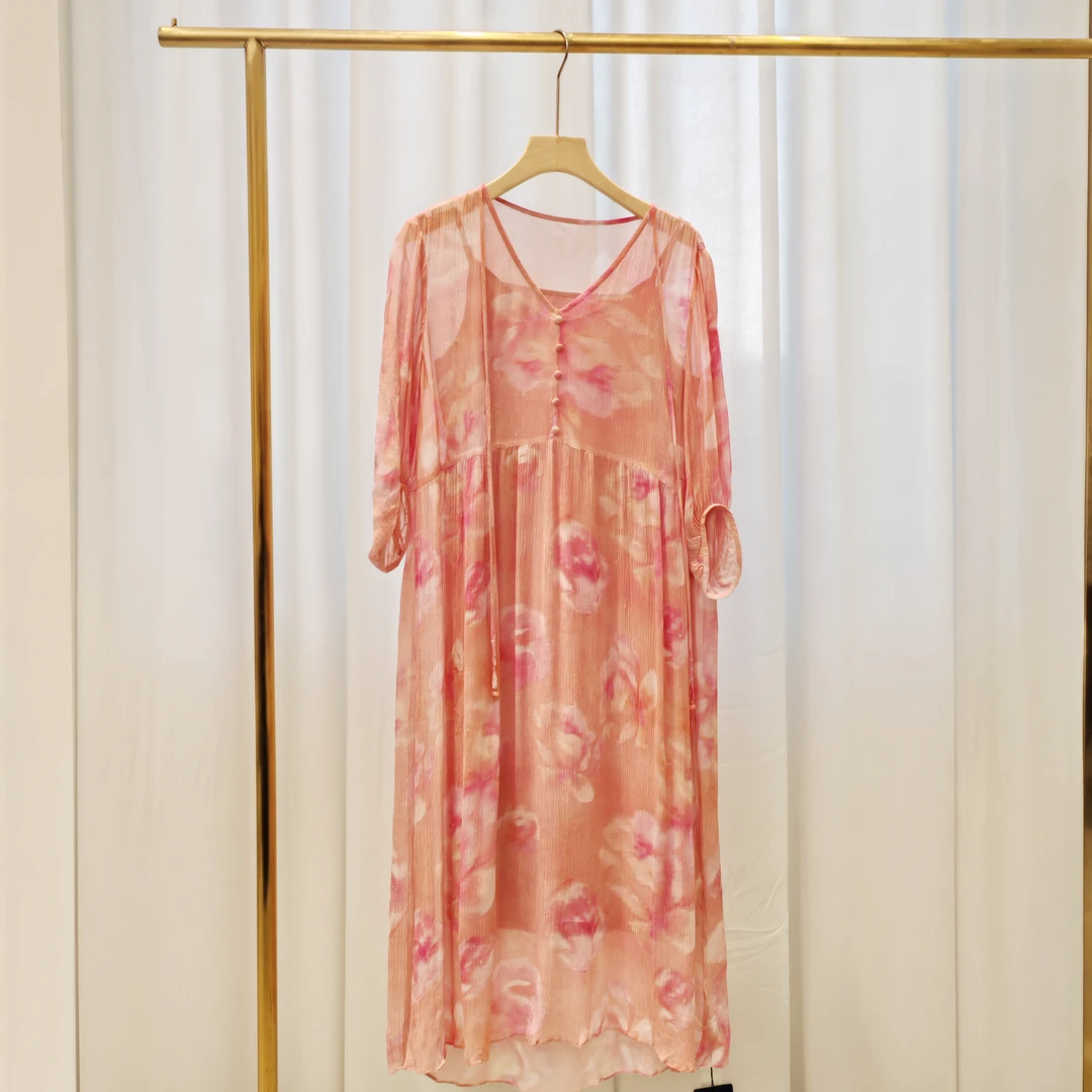 果缎短袖桑蚕丝连衣裙 MJJSY-L8966