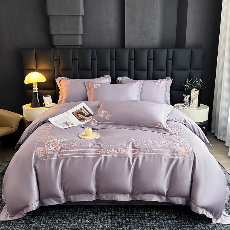 【清仓】高级感100支长绒棉四件套全棉纯棉被套轻奢刺绣床上用品