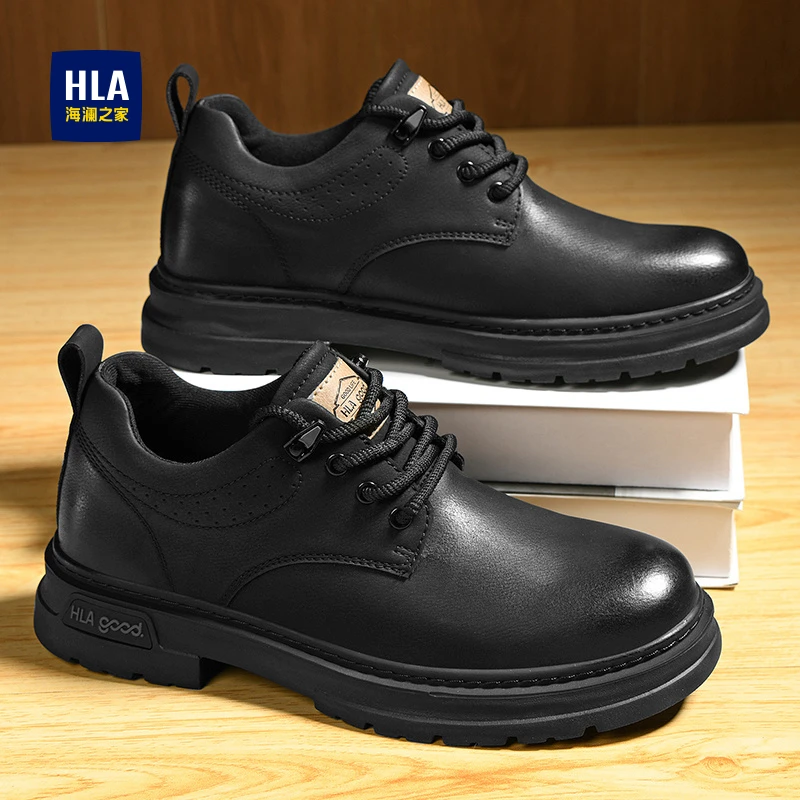 HLA/海澜之家2025新款春季男士休闲鞋皮鞋工装鞋男内增高百搭男鞋