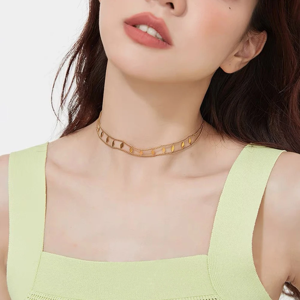 钛钢项链 双层女小众设计高级感轻奢时尚颈链欧美锁骨链配饰短款