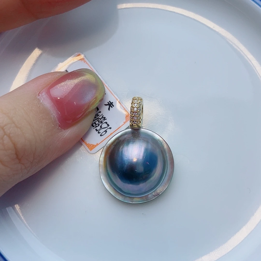 拼合珍珠（马贝珠）银S925镶嵌颈饰w33