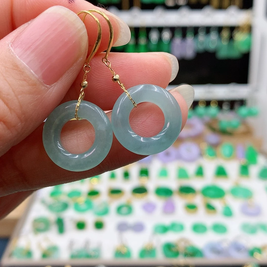 翡翠耳饰18K金镶嵌的