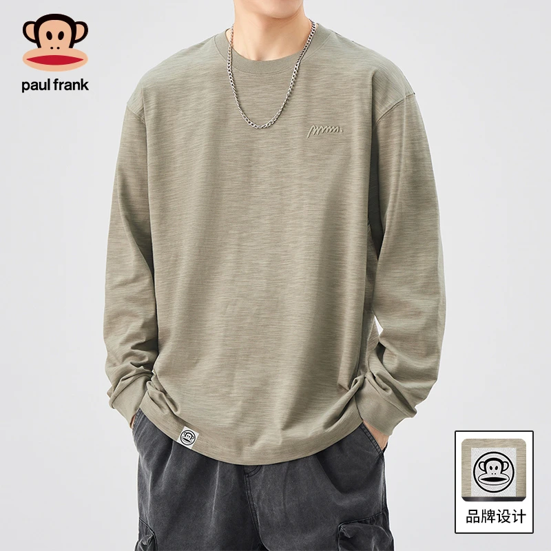 paul frank/大嘴猴男士T恤长袖秋季宽松休闲百搭圆领打底男装上衣