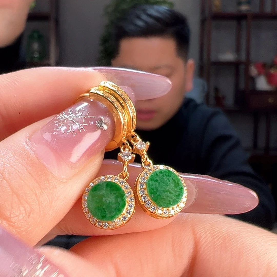 翡翠耳饰银S925镶嵌耳环