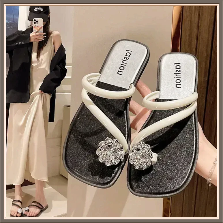 水钻拖鞋女外穿2025夏季新款CNCM网红平底沙滩鞋女凉拖一字【鲲鹏】