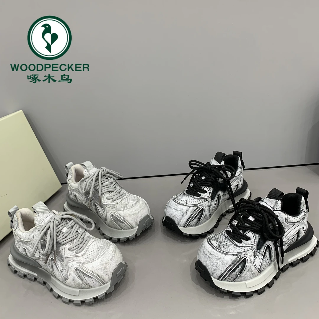 啄木鸟欧洲站2025新款韩版时尚百搭厚底增高丑萌鞋女休闲运动鞋潮