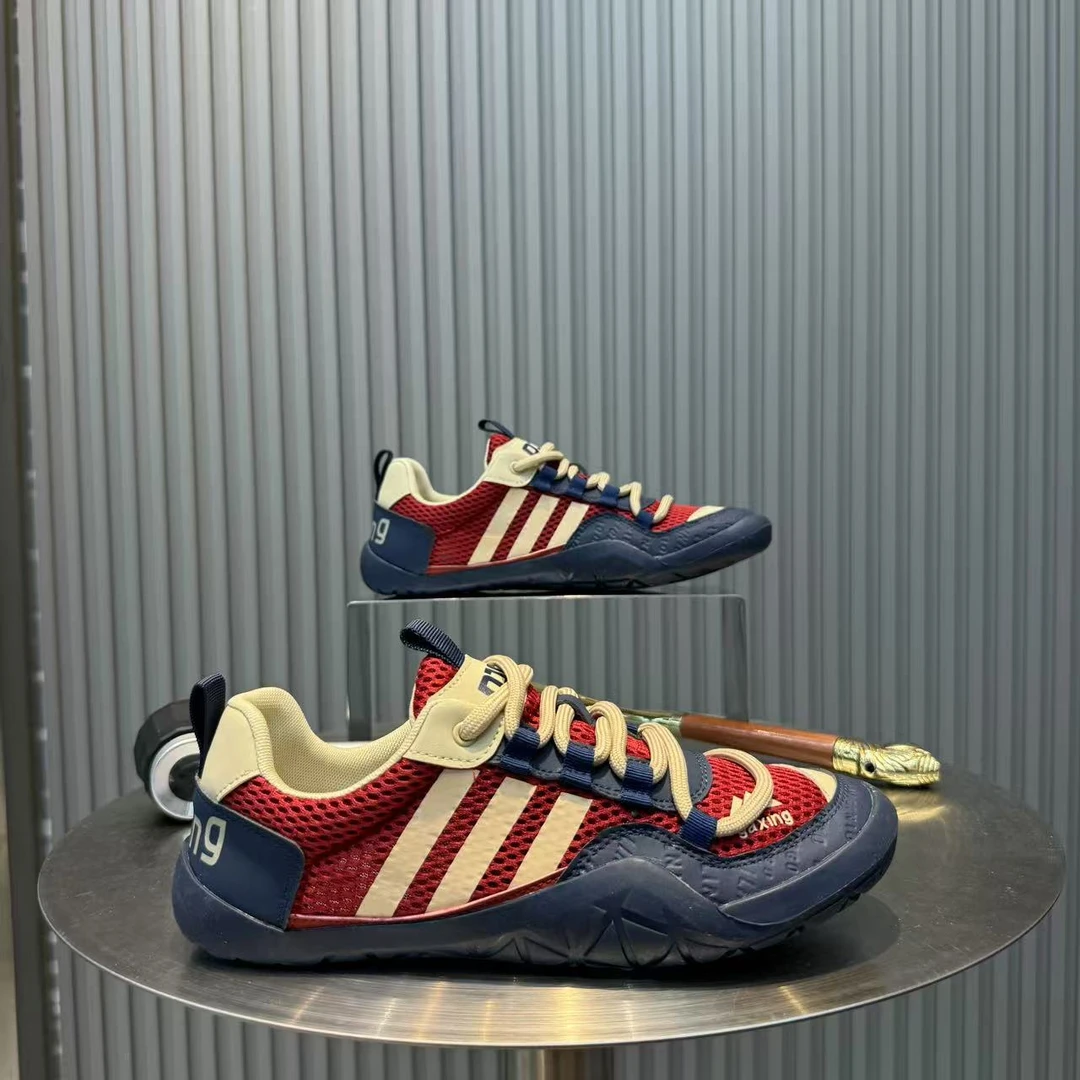 夏季男鞋软底板鞋拼色飞织系带透气轻便网面鞋皮革拼接情侣舒适