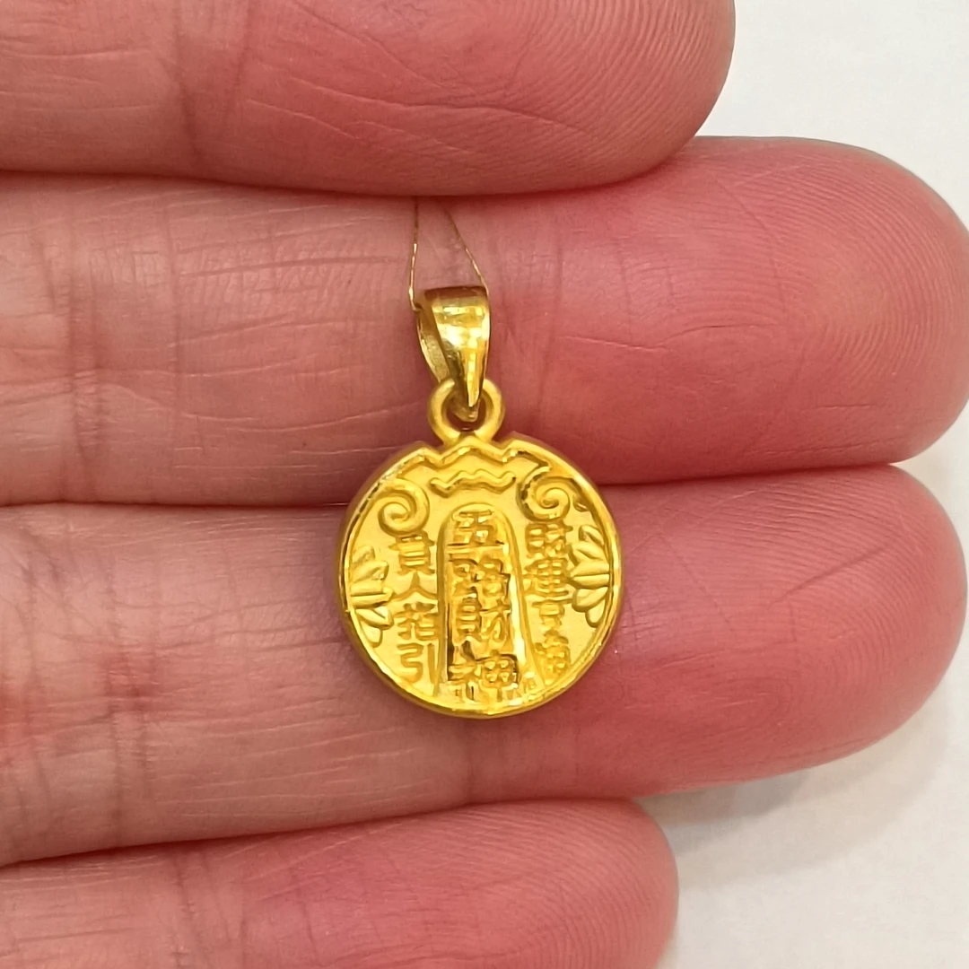 足金999黄金吊坠正品纯黄金五路财神挂坠真金时尚女式坠子1.65克