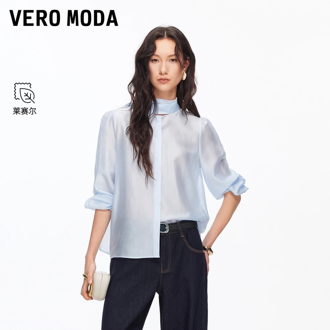 Vero Moda衬衫女26春新款含莱赛尔飘带宽松慵懒上衣优雅326105024