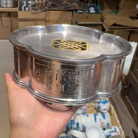 碧***e茶壶紫砂潮州银头锡纯手工海棠款壶承茶船
