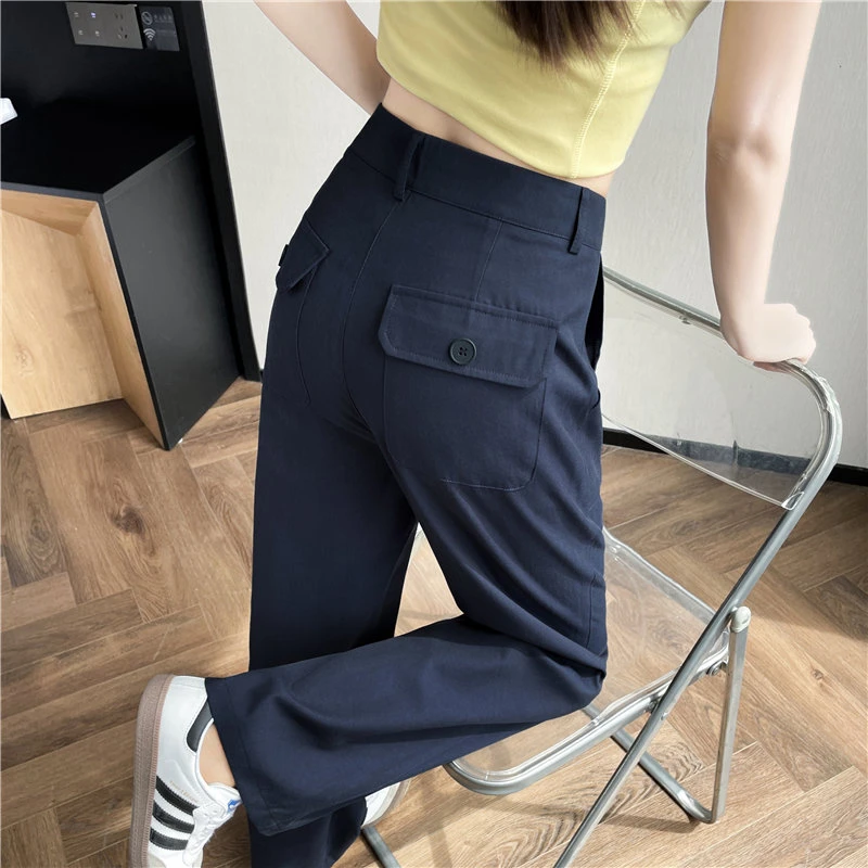 冰丝阔腿裤女夏季薄款2025新款窄版女士凉凉夏天防晒直筒西装裤子