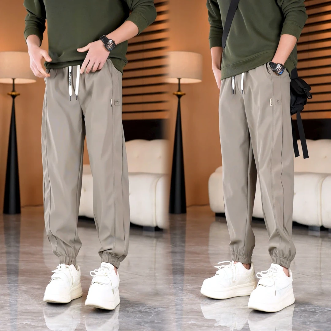 2025男裤春季新款宽松休闲裤松紧腰弹力弯刀卫裤百搭速干束脚长裤