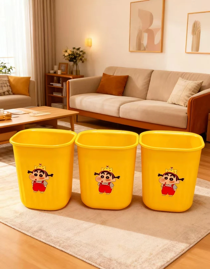 【3个装】蜡笔小新垃圾桶厨房塑料垃圾篓卧室简约大口径纸篓