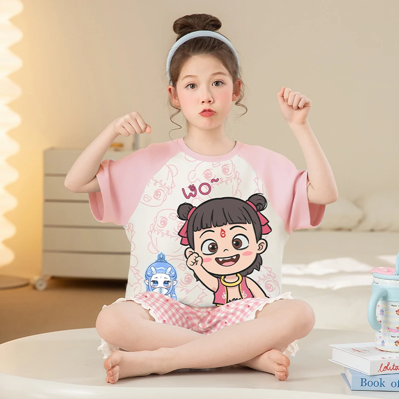 儿童睡衣纯棉夏季新款女童短袖套装中大童女孩亲子洋气卡通家居服