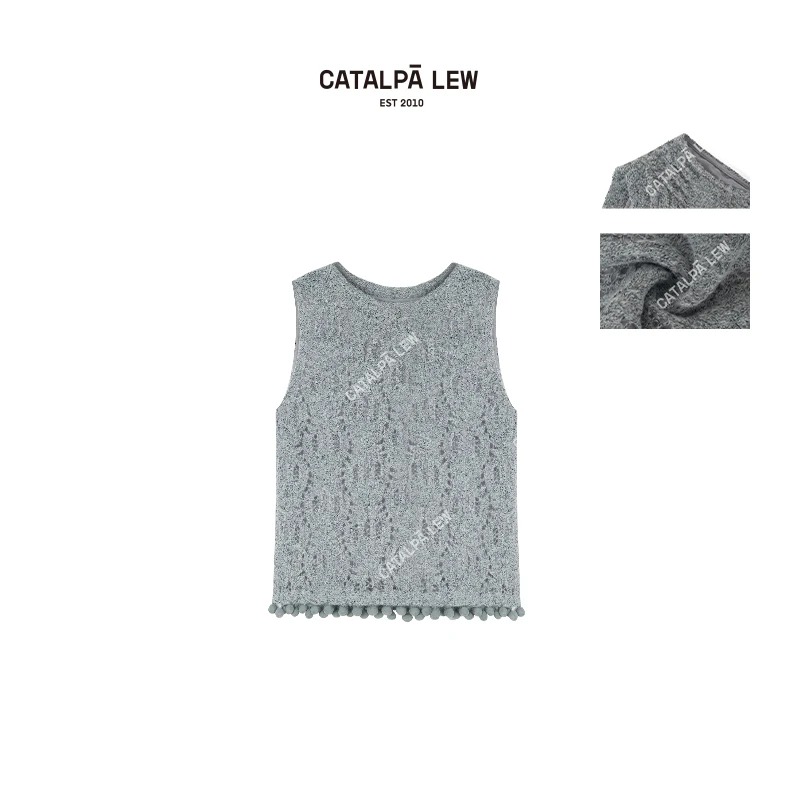 CatalpaLew「球球背心」墟生美学精织混纱手工装饰球背心#C51931