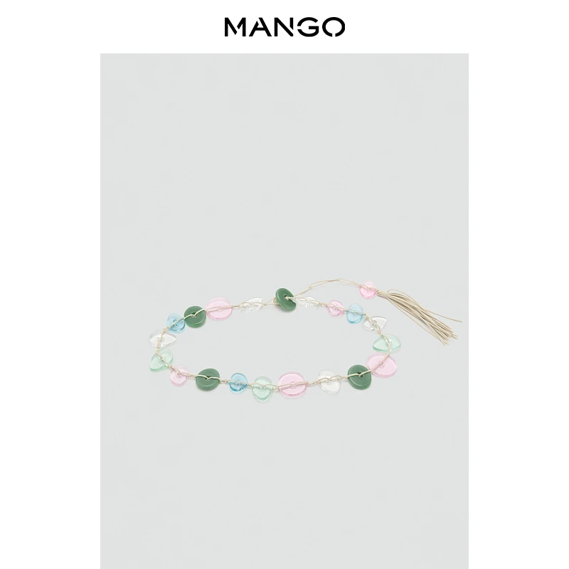 年终折扣MANGO女装腰带2025秋装新款不规则彩色圆片细线串珠腰带