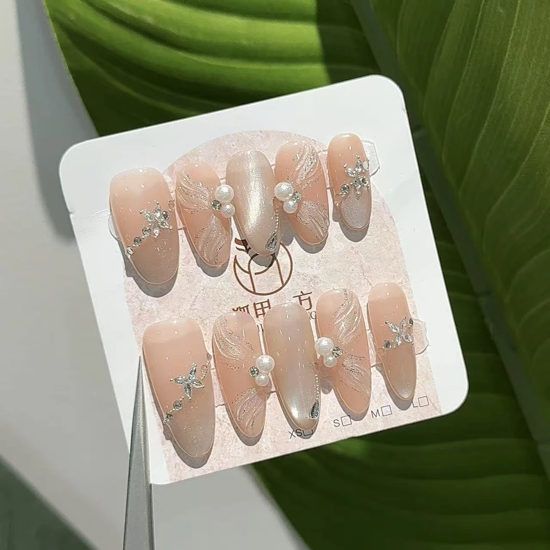 狐甲一方【缎光珠玉】温柔气质高级感手工穿戴甲