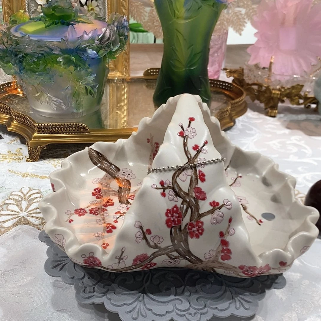 摆件F3172高温瓷桃花流水提篮果篮