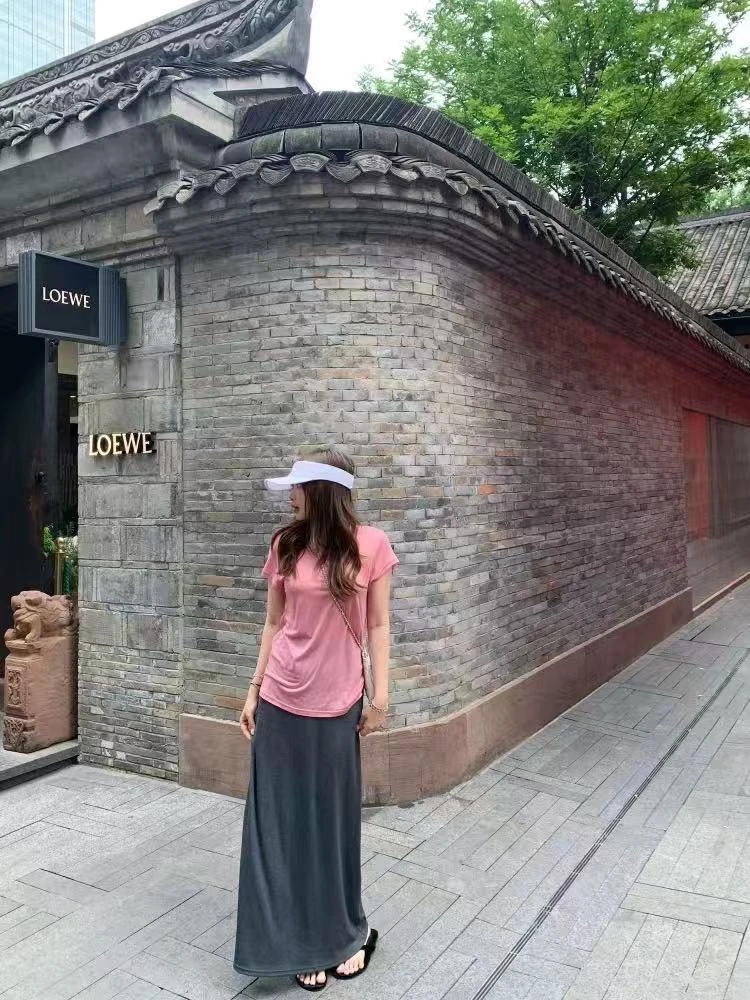 B10-3四色“柔软纯色”松紧腰半身裙