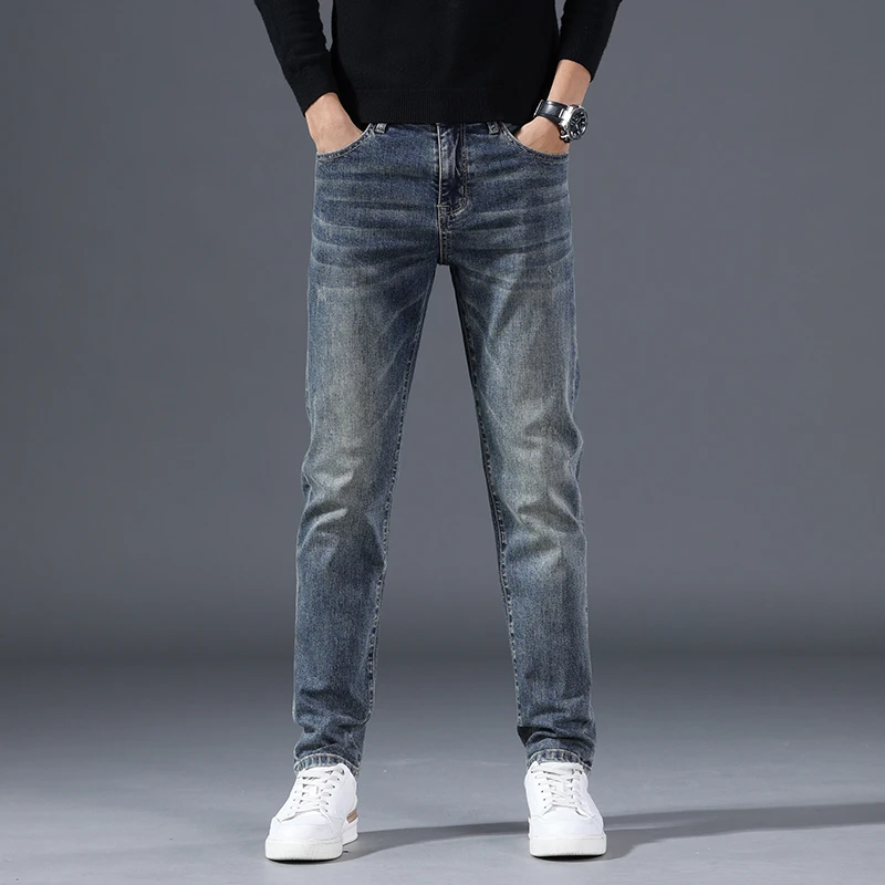 2025春秋新款高端水洗复古牛仔裤男士修身直筒百搭舒适商务长裤子