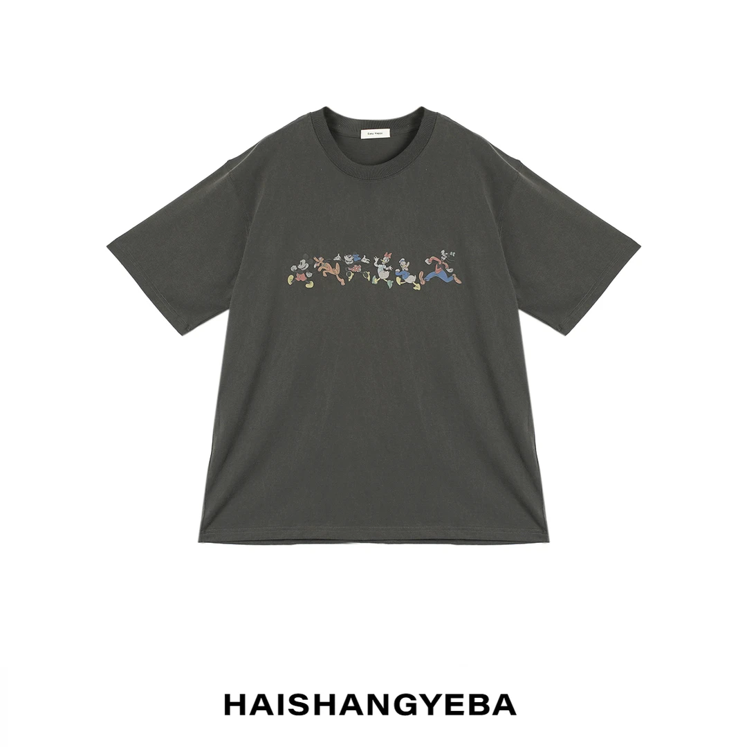 【海上叶爸】新款2025夏季百搭棉圆领套头宽松休闲卡通图案T恤