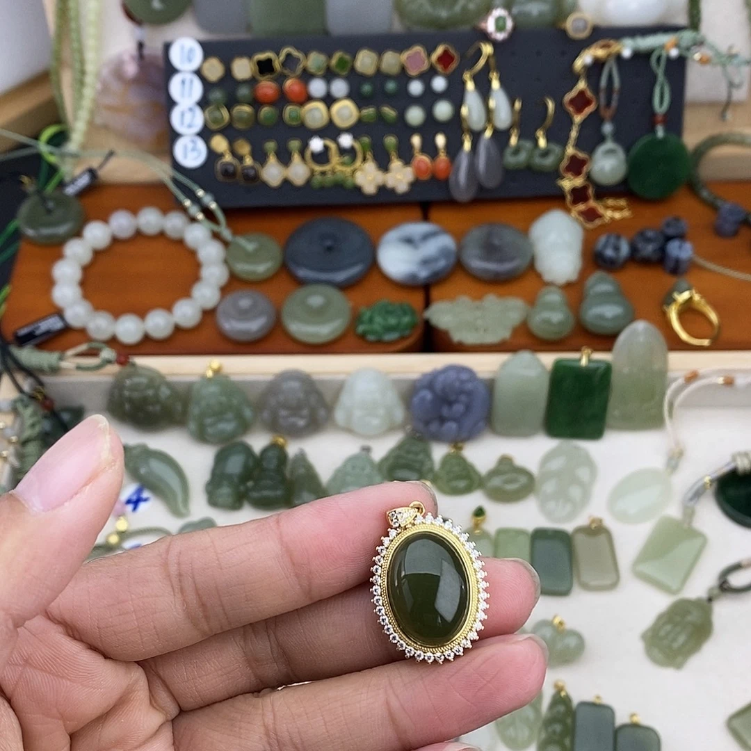 和田玉银S925镶嵌吊坠(不含链)