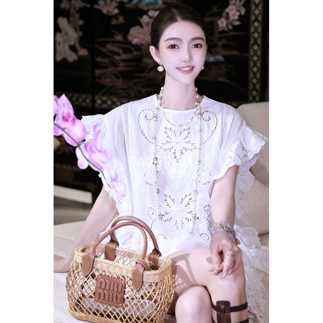 5-【高定诺曼底】宝儿家含幂BF79425206XQ温柔甜美刺绣镂空上衣裤子