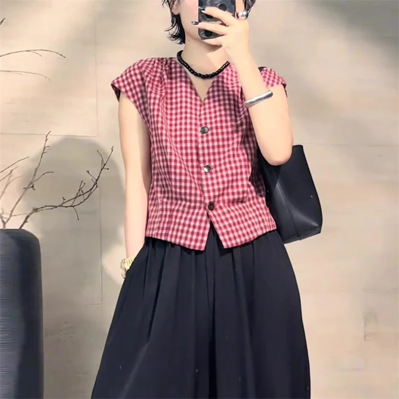 韩版休闲简约格子设计通勤小众衬衫女装设计感漂亮洋气百搭上衣潮