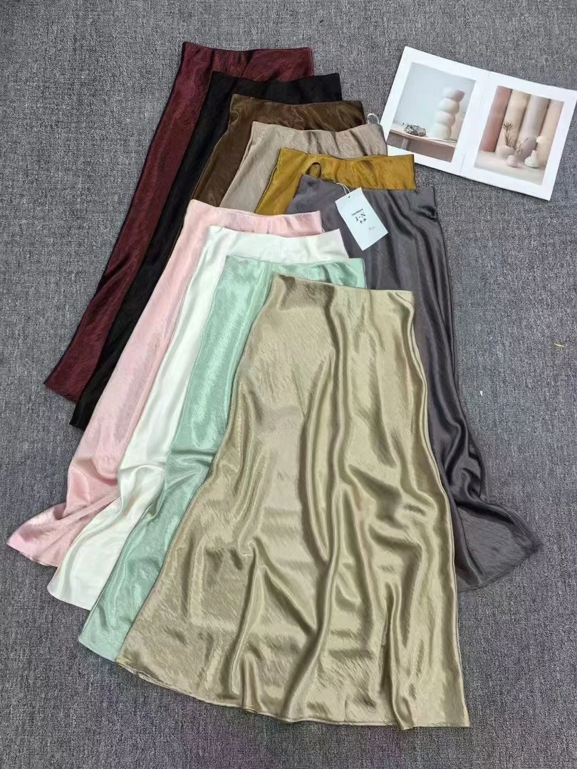 气质缎面半身裙丝缎质感显瘦高腰鱼尾设计中长款