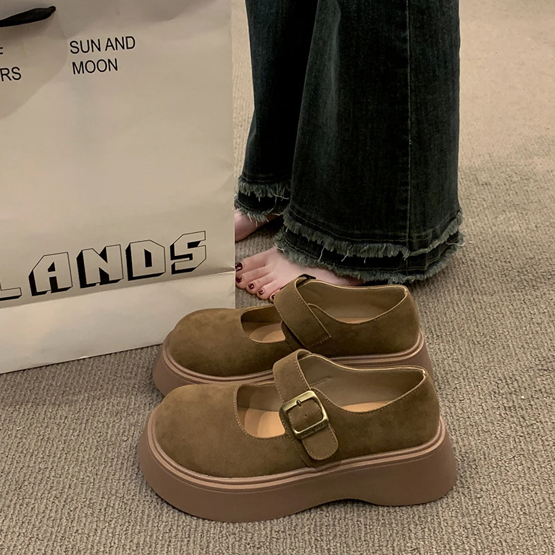 复古厚底浅口单鞋小皮鞋女2025年新款春季配裙百搭圆头玛丽珍鞋女