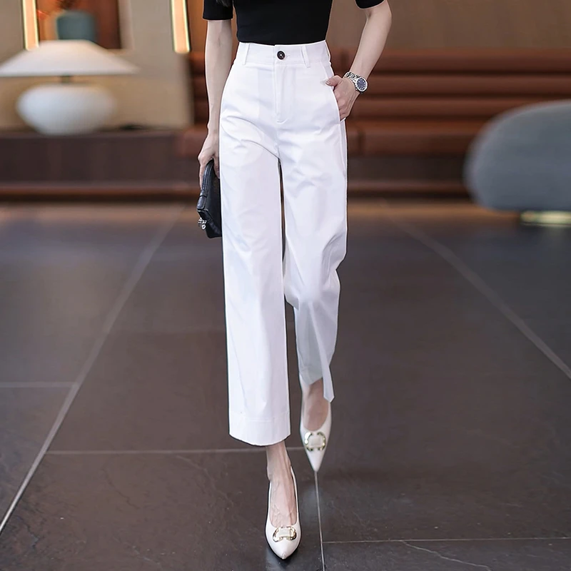 九分窄版阔腿裤女士夏季薄款2025新款高腰宽松显瘦垂感休闲直筒裤
