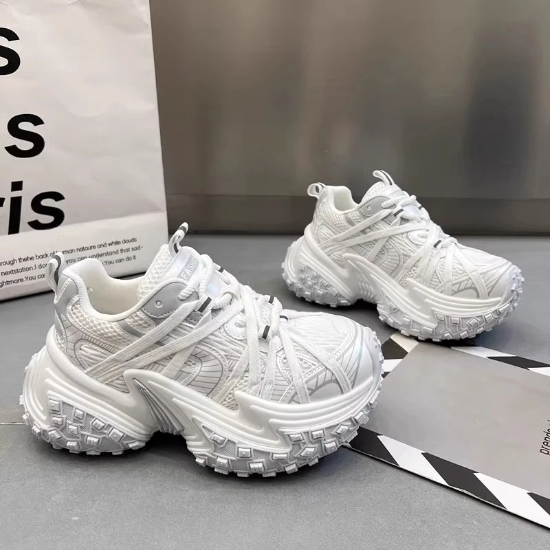 欧货皮面轮胎厚底老爹鞋女鞋2025春季新款透气增高百搭休闲运动鞋