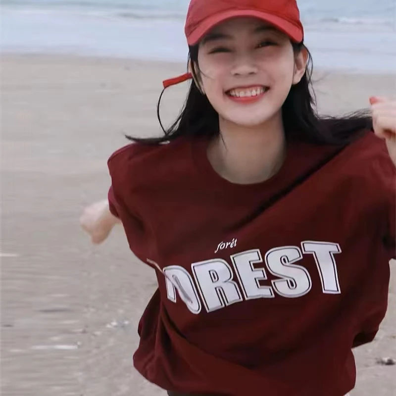 100%纯棉韩系宽松时尚2025百搭情侣男女ins夏季懒惰风小众短袖T恤